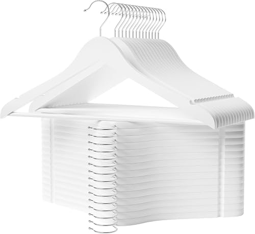 La Mejor Selección de Ganchos para abrigos - 5 favoritos. 42 SimpleLife 30 Ganchos para Ropa de Madera. Gancho Giratorio 360°, Calidad Premium, Ganchos para Pantalones, Abrigos y Ropa Pesada. Resistentes, Elegantes y Duraderos. (Blanco)