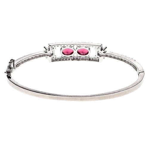 Image of ZENEME Rhodium-Plated Oval Shape American Diamond Studded Handmade Kada Bracelet For Girls and Women