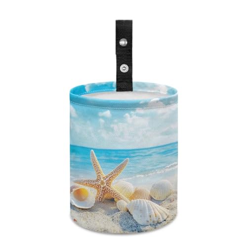 Image of Beach Sea Car Trash Can, Kitchen Camping Trash Can, Women's Car Accessories, Car Seat Back Use Interior Accessories Storage Bag Collapsible Trash Container