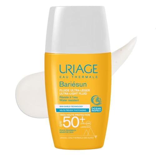 Uriage Bariésun Fluido Solar Ultra Ligero SPF50+ con Vitamina E - Protección Muy Alta UVA/UVB y Luz Azul - Tamaño de Bolsillo - Acabado Invisible - No comedogénico - Ultra Resistente al Agua