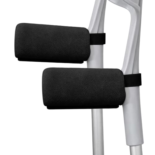 SPRING SEAON Forearm Crutch Pads Crutch Handle Pads with Soft Foam Padding Non-Slip Grip Covers for Elbow Crutches Secure Hook-and-Loop Straps Fits Most Standard Forearm Crutches 2 Pack (Black)