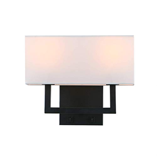 Indoor Bedside Wall Lamp Light, Yosoan 2-Light 1-Pack Vintage Industrial Wall Sconce with Square Fabric Shade for Reading Bedroom Living Room Dinning Room Hotel (Black)