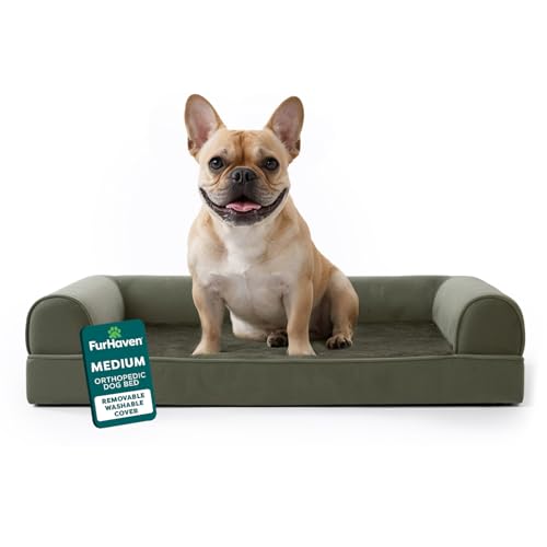 FurHaven Classic Soft Sofa Orthopedic Dog Bed for Medium Dogs, with Egg Crate with a Solid...