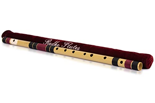 Image of Radhe Flutes PVC Fiber Bass G With Velvet Cover (Beige Flute With Black & Maroon Threads)