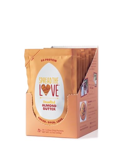 Spread The Love UNSALTED Almond Butter (All Natural, Vegan, Gluten-free, Creamy, No added salt, No added sugar, No palm fruit oil, Not pasteurized with PPO) (10-Pack)