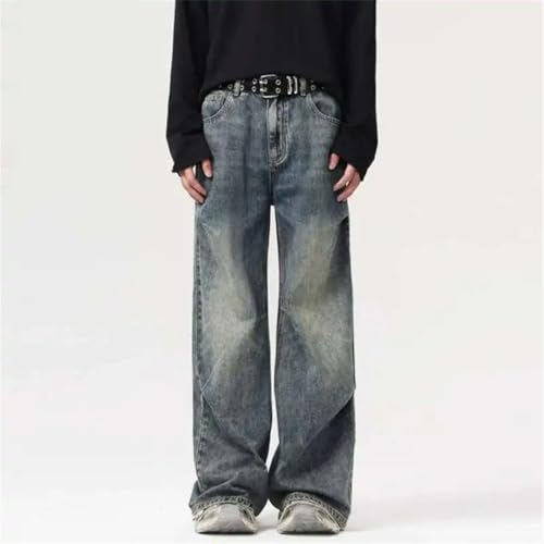 Men's American Baggy Wide Leg Jeans Make Old Design Streetwear Denim Pants3