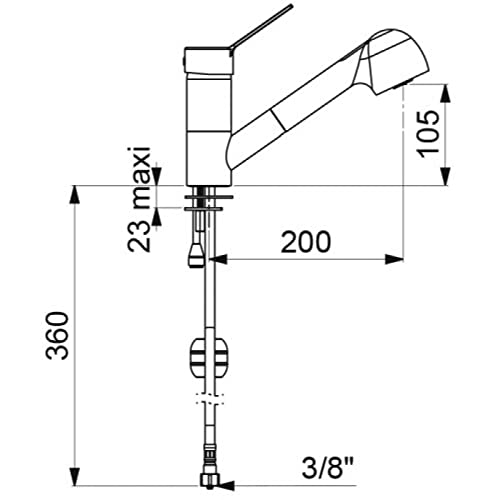 Mitigeur à bec orientable L195, douchette extractible, manette ajourée Réf 2211