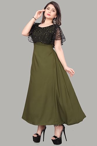 Image of Women's Poly Crepe Round Neck Plain Gown Dress