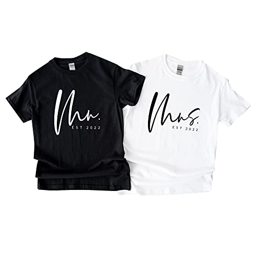 Mrs Mr Shirt, Custom est Mrs Shirt, Cute Bride Gift, Just married couples Shirt, Getting Married Shirt, Engaged Shirt, Honeymoon Shirt, Mrs Shirt, Honeymoon Tshirt Unisex Womens Tee Script Mrs2