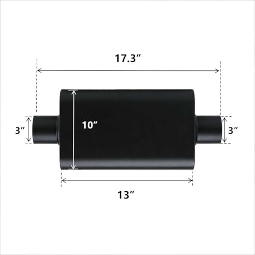 Image of Universal 3 inch Dual Chamber Center Inlet Center Outlet Muffler - Aluminized Steel Black, Aggressive Deep Sound, 17 inch Total Length