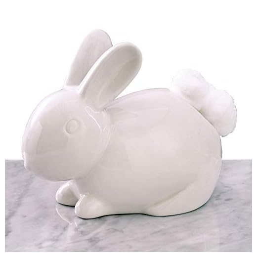 Bits and Pieces - Ceramic Bathroom Bunny Cotton Ball Holder - Cotton Tail White Rabbit Ceramic Cotton Ball Dispenser - Bathroom Novelty and Décor