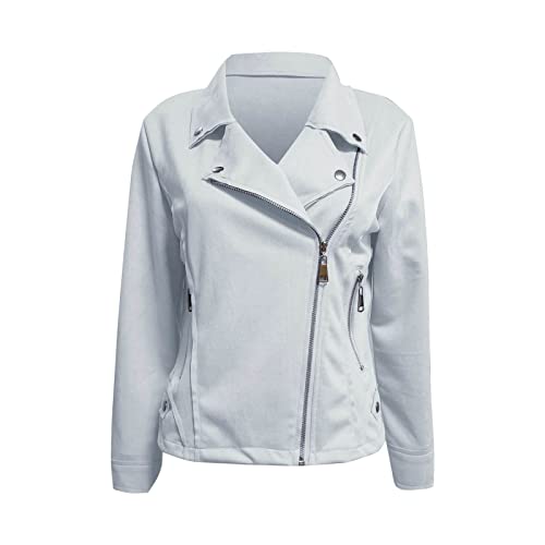 Hthlvmd Women's Short Soft Zip Up Faux Suede Biker Moto Jacket Light Gray #TOP1