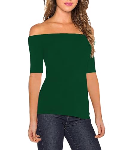 Image of Sarin Mathews Women's Sexy Off The Shoulder Tops Long Sleeve Slim Fit Stretchy Shirts Blouses Top
