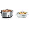 Crock-Pot 7 Quart Oval Manual Slow Cooker, Stainless Steel (SCV700-S-BR) & Small 2.5 Quart Casserole Slow Cooker, White/Blue