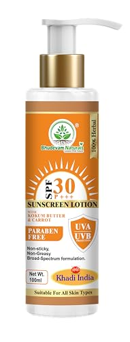 Image of Khadi SPF 30 Sunscreen Lotion with Kokum Butter & Carrot | Broad Spectrum UVA & UVB Protection | Herbal Sunblock for Face & Body | Non-Greasy & Moisturizing Formula - 100ML