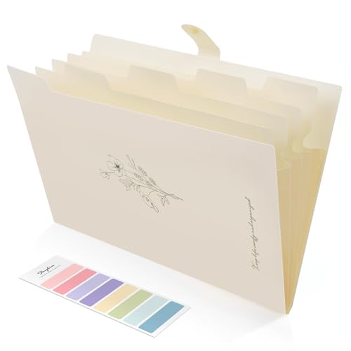 Image of SKYDUE Expanding File Organizer with 5 Pockets, Accordion File Folders with Labels, Portable Document Paper Bill Receipt Organizer, Home College School Office Supplies, Letter Size,Apricot