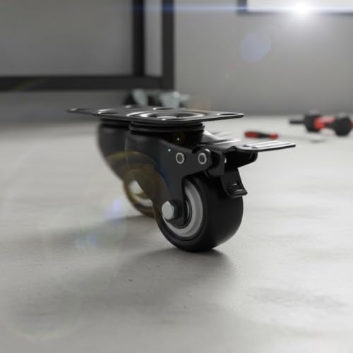Image of ROLLEASE 1.5 inch 38mm Heavy Duty Caster Wheels | Soft Rubber Swivel Caster with 360 Degree Braking and Locking Furniture | Wheel Casters for Furniture, Baby Bed, Kitchen,Cabinet (Pack of 4) - Black