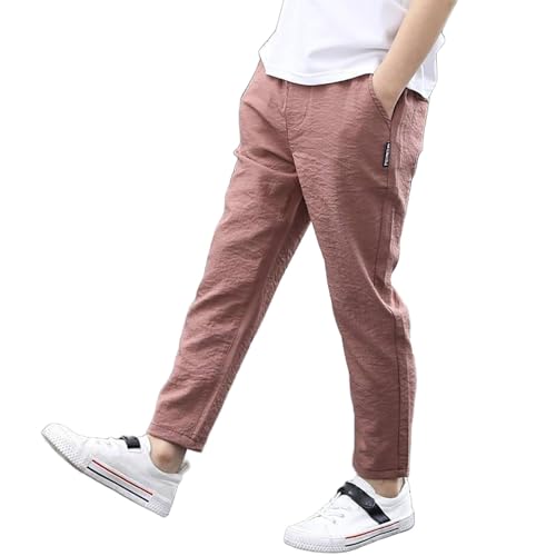 Boys Linen Pants Summer Casual Elastic Waist Comfortable Kids Trousers Outdoor Play Breathable Lightweight Long2