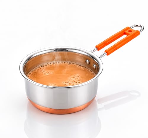 Image of Stainless Steel Copper Bottom Saucepan 2000 ML Tea, Coffee & Multipurpose Pan | Induction & Gas Stove Compatible Cookware