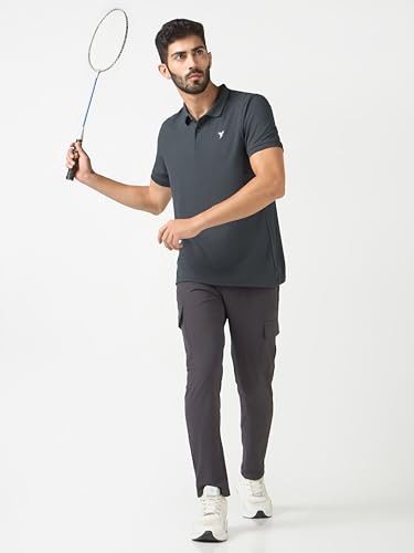 Image of TECHNOSPORT Men's Solid Slim Fit Polo Collar T-Shirt MATPIQ Half Sleeve Button Polyester for Gym Running Workout UPF50+ Anti Odour