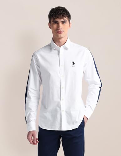 Image of U.S. POLO ASSN. Mens White Solid Collared Neck Long Sleeve Men's Casual Shirts