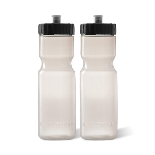 50 Strong Sports Water Bottles 2-Pack – Reusable 22 oz BPA-Free Plastic Bottles with Pull Top Cap – Made in USA – Top Rack Dishwasher Safe – Fits Most Bike Cages Brand - Clear