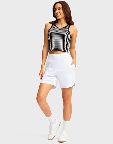 Image of G Gradual Women's Athletic Shorts 6 inch High Waisted Stretchy Bermuda Shorts for Women Quick Dry Summer Casual Shorts