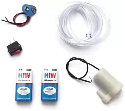 SP COMBO OF Mini PUMP DC 3V 5V Micro Submersible Motor Pump + Clear Vinyl Tubing Flexible PVC Tubing + Hi-Watt 9v Battery + Red Mini Boat On/Off Rocker Switch