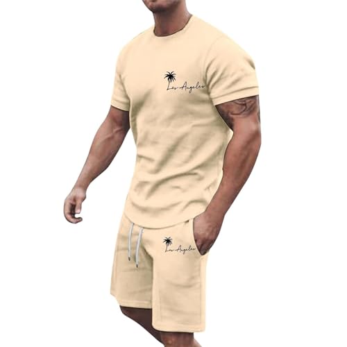 Elegante traje de esmoquin para hombre con camiseta y pantalones cortos impresos de verano, chaleco ligero y transpirable, beige, M