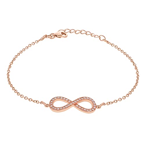 Preisvergleich Produktbild Tuscany Silver Armband Rotgold Vergoldet Sterling Silber Weiß Zirkonia Unendlichkeit Einstellbar 19cm / 7.5zoll
