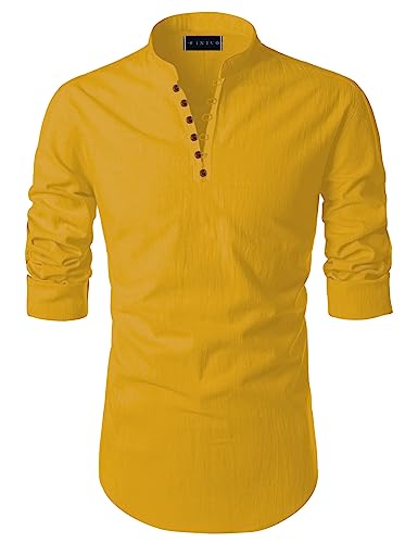 Image of Macsivo Men's Cotton Blend Kurta with Solid Band Collar Full Sleeve Button Closure Regular Fit Curved Hem Length | Kurta for Man | Combo Pack of 2