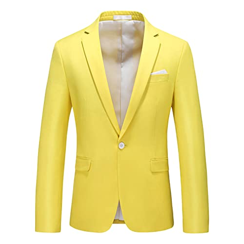 Men's Slim Fit Double Breasted Jacket Slim Fit Business Daily Prom Blazer Peak Lapel Groom Wedding Party Suit Coat (Yellow,5X-Large)