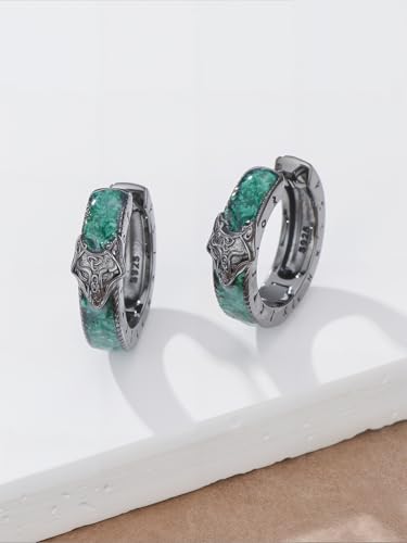 Viking Hoop Earrings for Men 925 Sterling Silver Celtic Knot Black Huggie Earring Jewelry Gifts for Men Women3