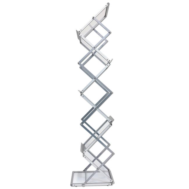 Prospektständer FALTBAR 6 x DIN A3 aus ALU/ACRYL. Inkl. ALU-TRANSPORTKOFFER. Bodenprospektständer Falt-Prospektständer silber Hochformat