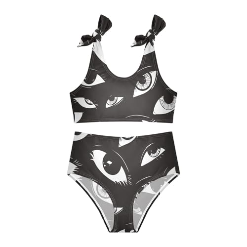 KLL Black and White Evil Eyes Girls' 2 Piece Bikini Set Beach Swimsuits Swimming Suits Adjustable Strap3