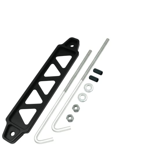 Altland Aluminum Car Battery Tie Down Bracket (8 Inch J-Hooks, Matte Black)
