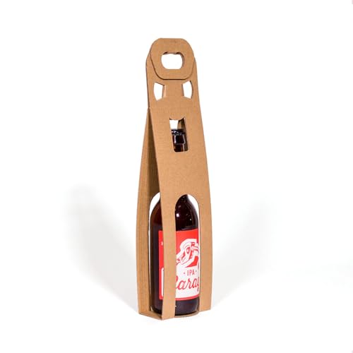 Pack 25 unidades - Expositor 1 botella de cerveza - color marrón. Portabotellas de cartón. Esuche para botellas ideal tamaño 33cl con ventana troquelada y asa. Caja cartón para cervezas