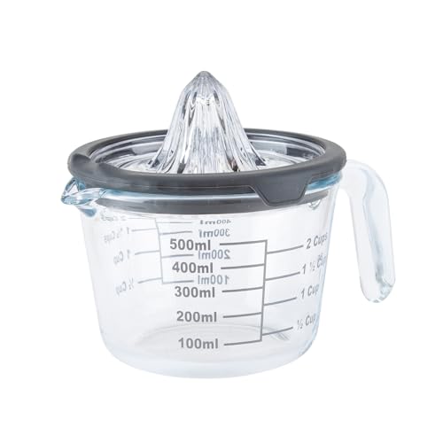 Cartman Citrus Lemon Orange Juicer, Gray Manual Hand Squeezer, Glass Citrus Reamer, Lemon and Lime Manual Squeezer,Kitchen tool,Ounce Measuring Cup