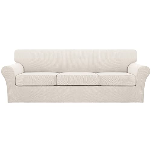 4 Piece Sofa Covers For 3 Cushion Couch Sofa Slipcover Soft Couch Cover For Dogs-Washable Sofa Furniture Covers With 3 Individual Large Cushion Covers, Feature Thick Jacquard Fabric (Xl Sofa, Ivory) #TOP8