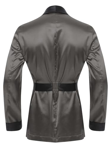 Aislor Men's Short Satin Robe Silk Robe with Belt Spa Long Sleeve House Kimono Bathrobe4