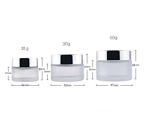 Miniatura 4 de AKOAK Recipiente de botella de tarro de crema cosmética de vidrio esmerilado recargable de 0.71 oz con tapas de alumita plateadas
