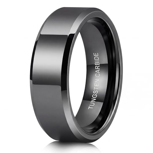 8mm Black Tungsten Wedding Rings for Men High Polish Engagement Statement Wedding Men Ring Size 10