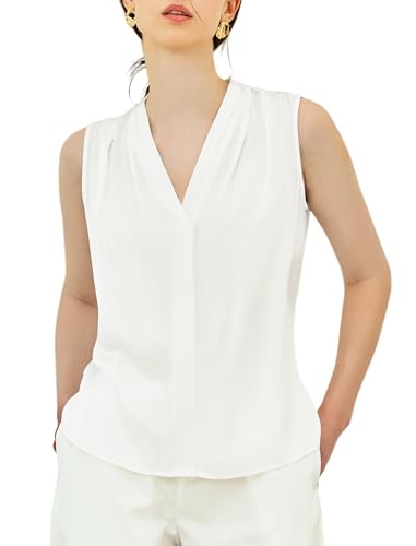 COLD POSH 19MM Mulberry Silk Blouse for Women Sleeveless V Neck Shirts Dressy Casual Womens Top for Office