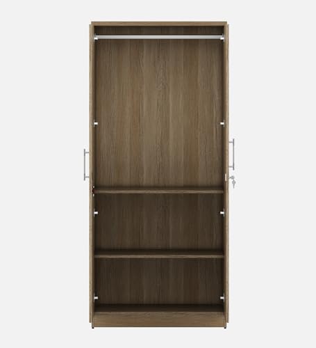 Image of Spacewood Carnival Wardrobe | 3 Year Warranty | Almirah, Cupboard, Almari, 2 Door Wardrobe with Mirror, 1 Hanging Space|Engineered Wood| Sebastian Oak