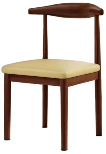 Livmorx おしゃれ ダイニング椅子 ダイニングチェア 木製 PU 北欧 椅子 1脚 背もたれ付き 座面 キッチンチェア いす 疲れない 軽量 クッション付き キッチン/リビング兼用 木製 背もたれあり (胡桃,ベージュイエロー)