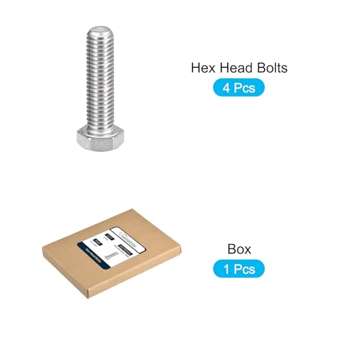 Image of METALLIXITY Hex Head Bolts (1 /2-13 x 2) 4Pcs, 304 Stainless Steel 18-8, Fully Threaded, External Hex Drive, Plain Finish, Hex Head Screw Bolt, Silver