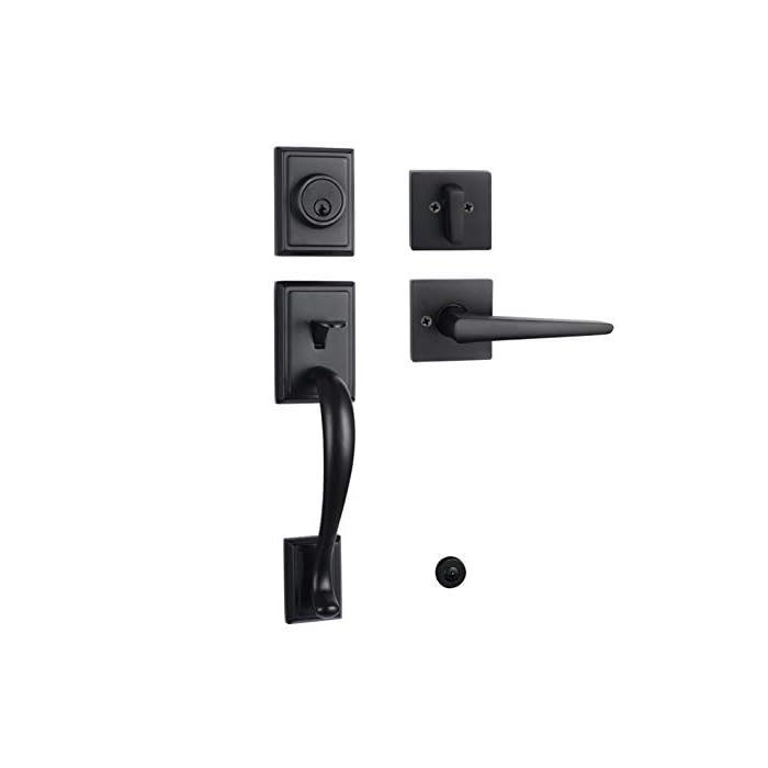 Buy Matte Black Keyed Entry HandleSet Front Door Entrance Handle and Deadbolt Lock Set Square