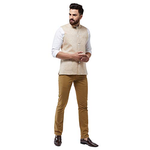 Image of Sojanya (Since 1958 Men'S Cotton Linen Blend Nehru Jacket