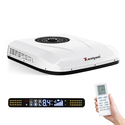 Xenjum 12V RV Air Conditioner, 11000BTU ONLY-43LBS Low-Profile Camper AC Unit, Ultra-Low Energy Use, 12 Volt DC Battery Powered Quiet AC for Off-Grid Camping, RVs, Vans, Trucks, Trailers (Cool Only)