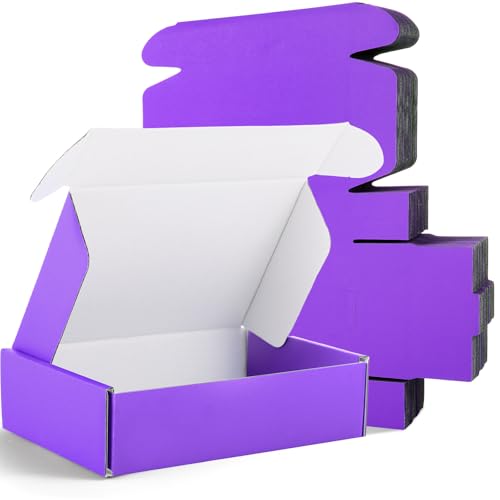 Spakon Paquete de 50 cajas de envío de cartón corrugado, cajas de embalaje para pequeñas empresas, bonitas cajas de cartón para embalaje de productos (morado, 6 x 4 x 1.6 pulgadas)